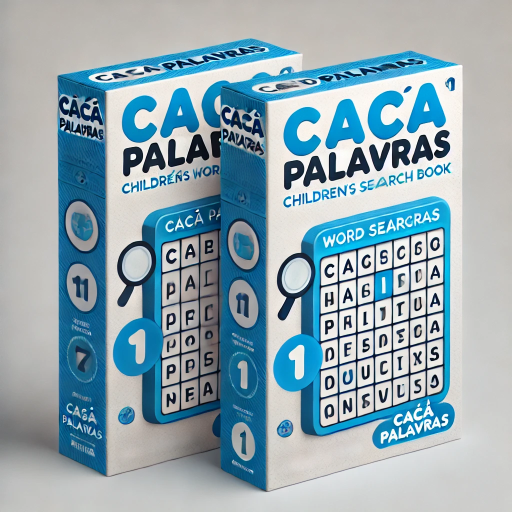 DALL·E 2024-07-29 22.43.54 - Packaging design for a children's word search book in the style of the provided example. The design features primary colors blue and white. At the top